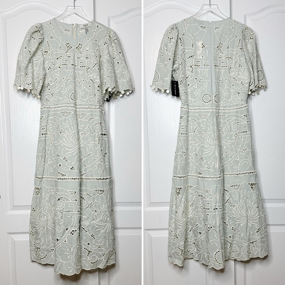 NWT SEA NY Blaire Shell-Embellished Broderie Anglaise Cotton Midi Dress Size 6 - Picture 5 of 9